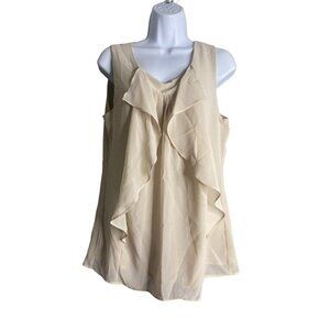 Gap Womens Top Beige Ruffle‎ Blouse Sleeveless Shirt Sleeveless Size Medium